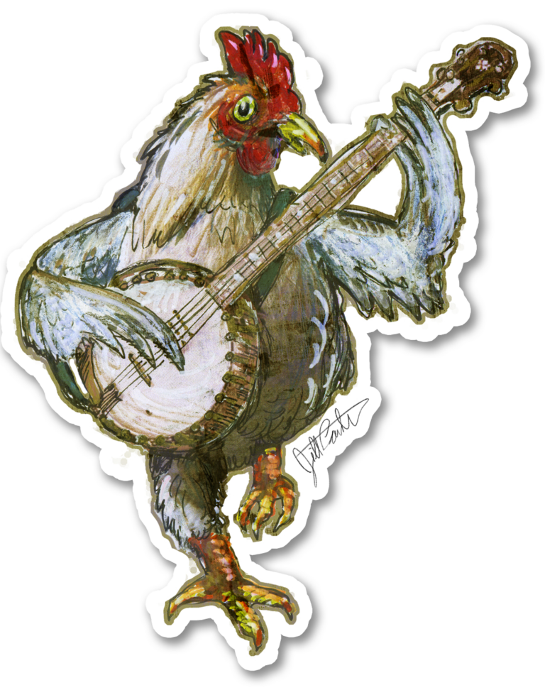 Banjo Chicken Sticker 3.63 x 4