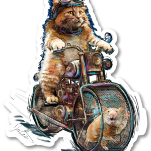 Marmalade Out for a Ride on Her Hamstermobile - Sticker