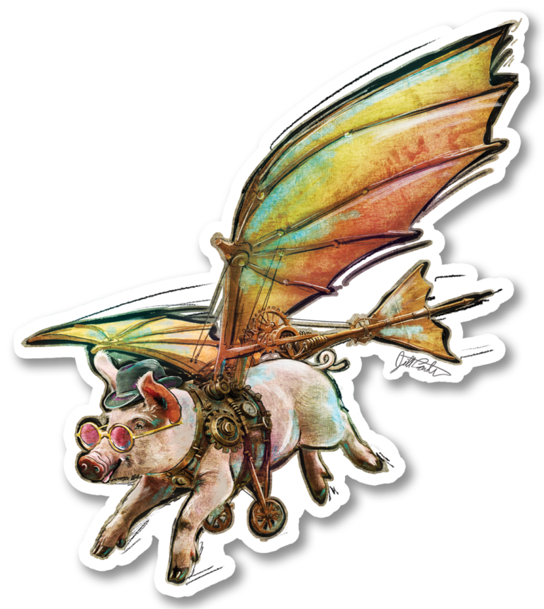 Flying Pig Sticker 3.96x4