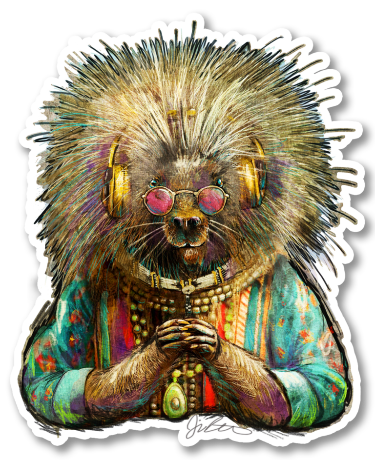 Headphone Porcupine Sticker 3.48x4