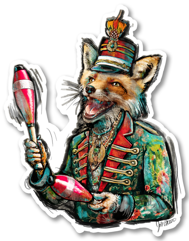 Juggling Fox Sticker 3.53 x 4