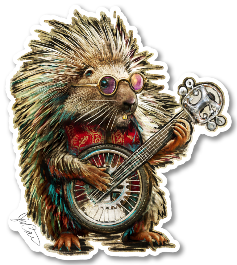 Porcupine Banjo Sticker 3.98 x 4