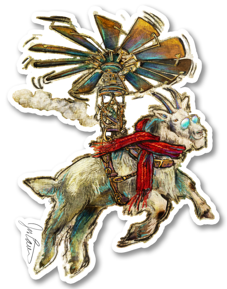 Scattered Goat Flying Sticker 3.43 x 4