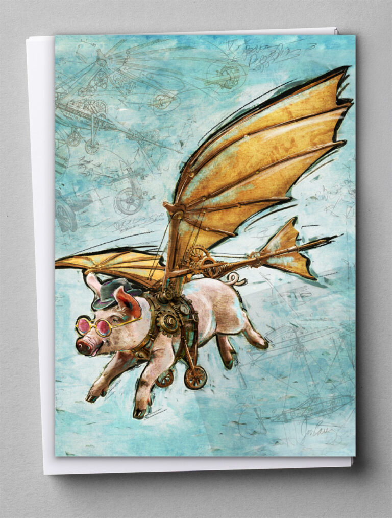 Greeting Cards - Flying pig