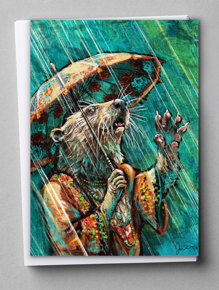 Greeting Cards - Otter in Rain